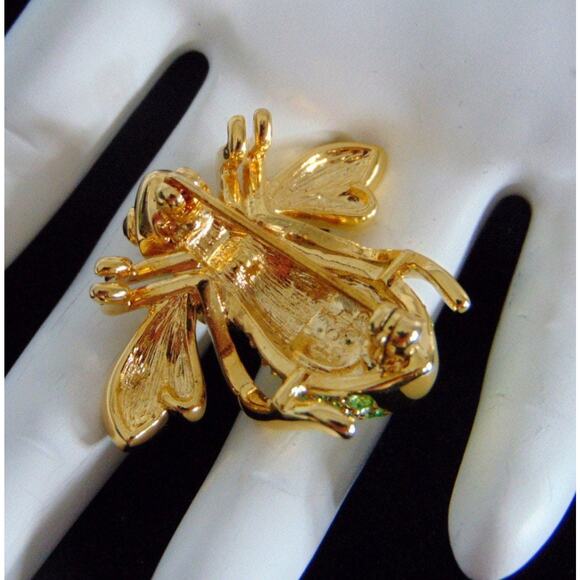 Joan Rivers Crystal Green Peridot BIRTHSTONE BEE BROOCH Gold Pin August Birthday - Picture 3 of 7